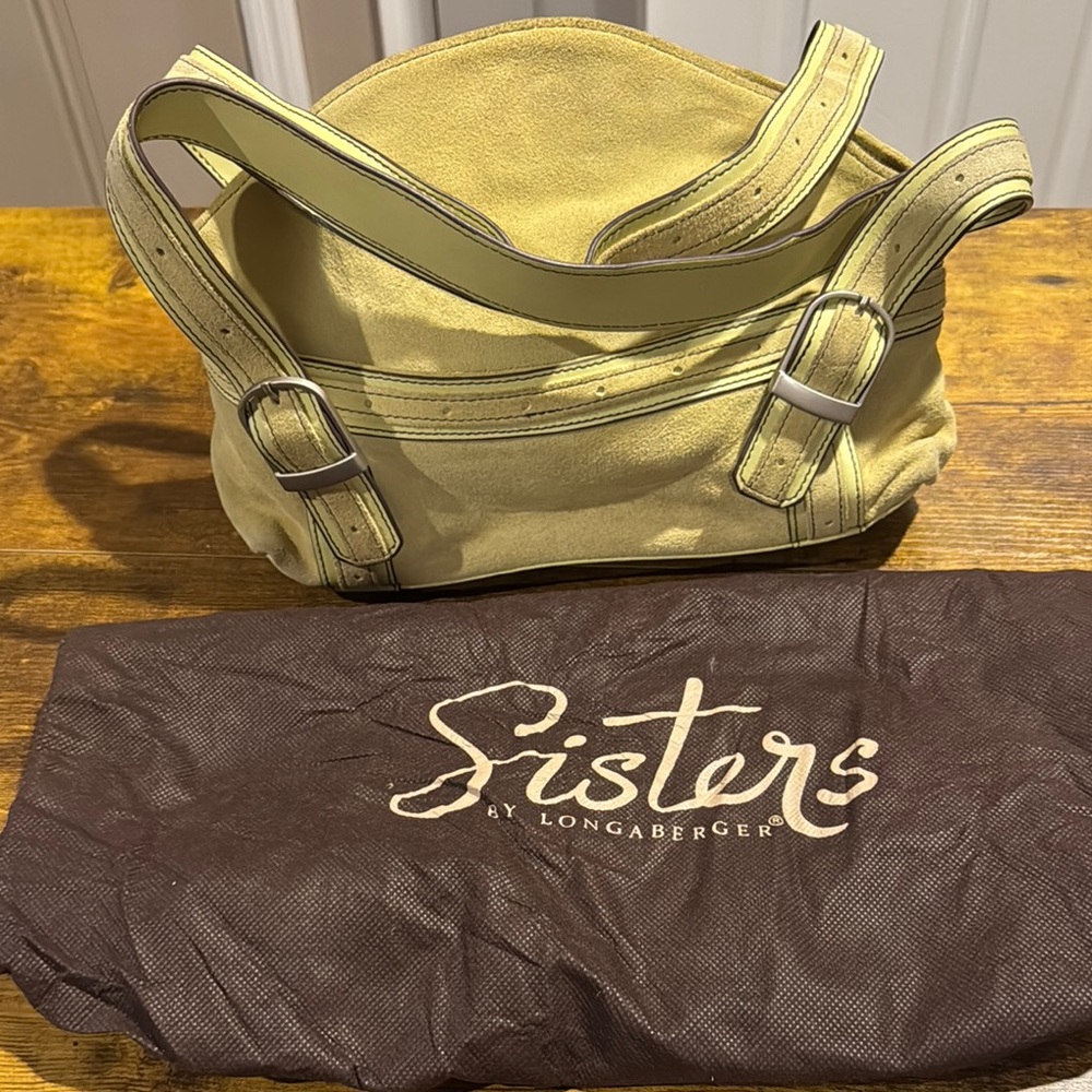 Longaberger suede light green handbag with magnetic closure